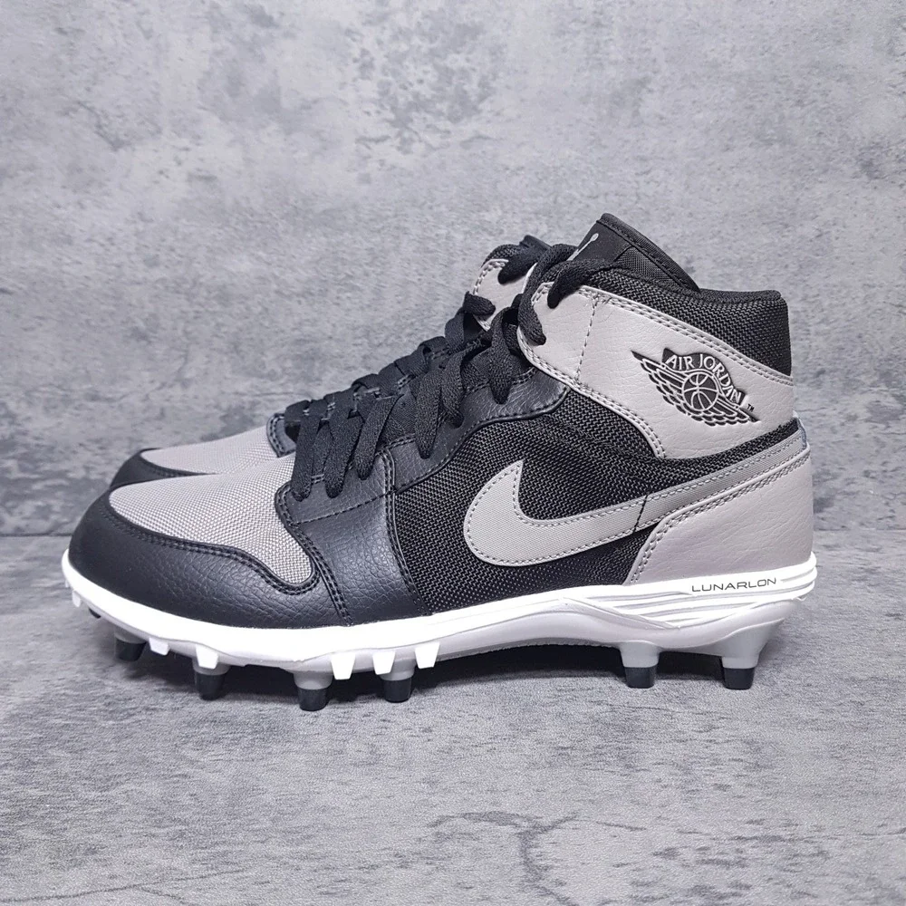NIKE Air Jordan 1 TD Mid Shadow Grey Football Cleats Mens 8 Black Grey Lunarlon